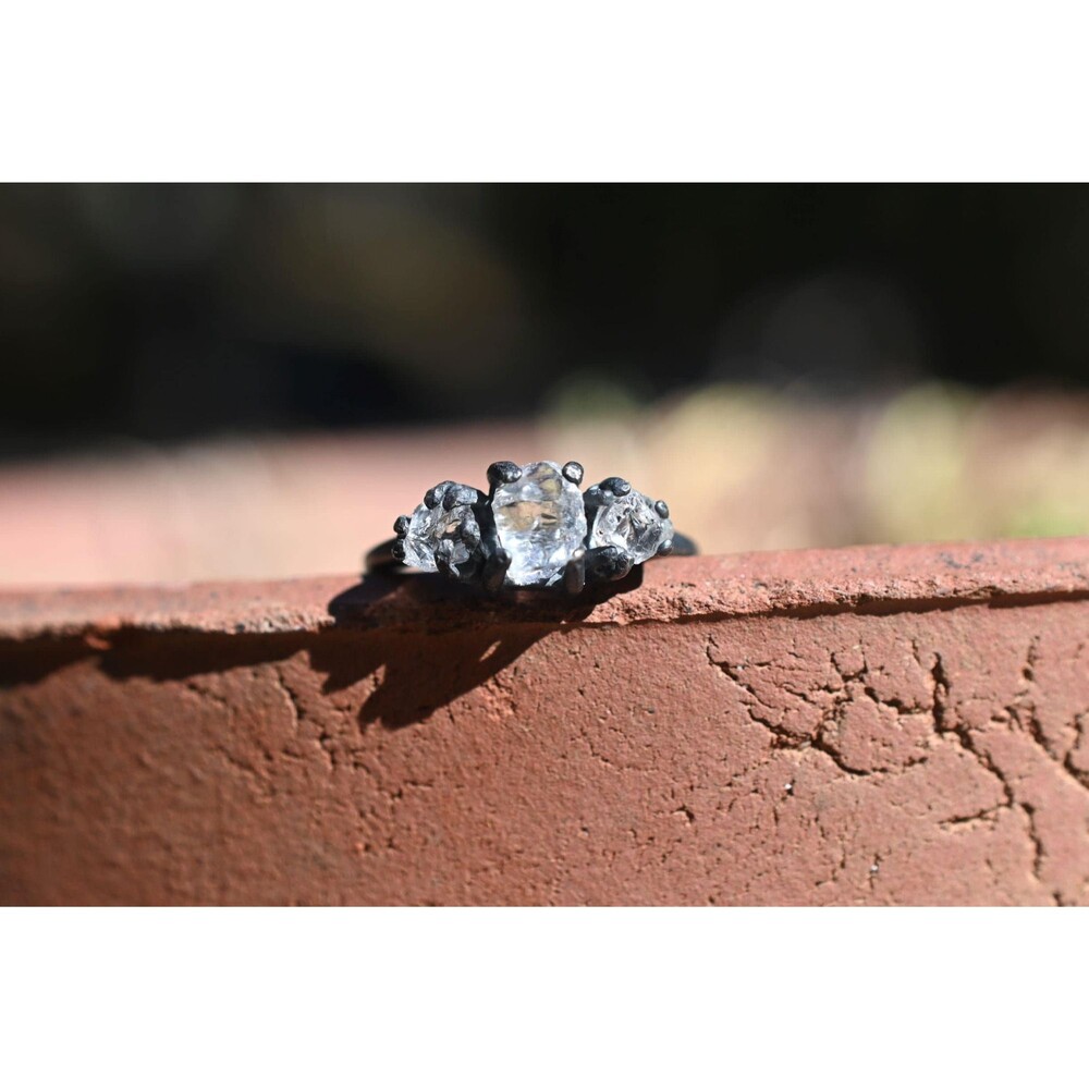 Raw Diamond Engagement Ring Rough Wedding Unique Gemstone Sterling Silver Promis